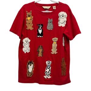Bechamel Womens T-Shirt Size Medium Red Short Sleeve Dog Puppies Tee 100% Cotton